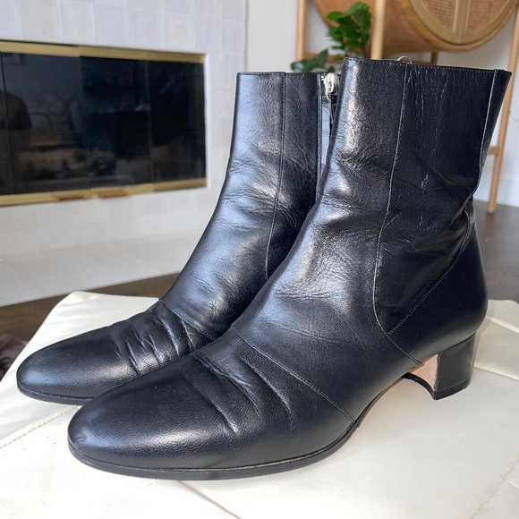 Manolo Blahnik Black Leather Ankle Boots, Size 37.5 - Picture 1 of 9